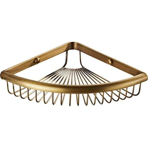1PC Bathroom Shelf Brass Antique Brushed Single Layer Storage Basket Corner Rack Triangle