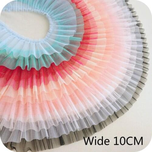 Wide 10CM Luxury Pleated Chiffon Lace Ribbon Folded Sewing Lace Applique Guipure DIY Skirt Dresses Tassel Fringe Hem Decoration