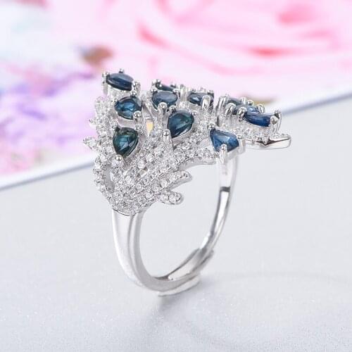 Luxury Natural Sapphire Ring for Party 12 Pieces 3mm*4mm Chinese Sapphire Silver Ring 925 Silver Sapphire Jewelry