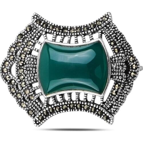 Silverlina Silver Natural Stone & Marcasite Gemstone Brooch