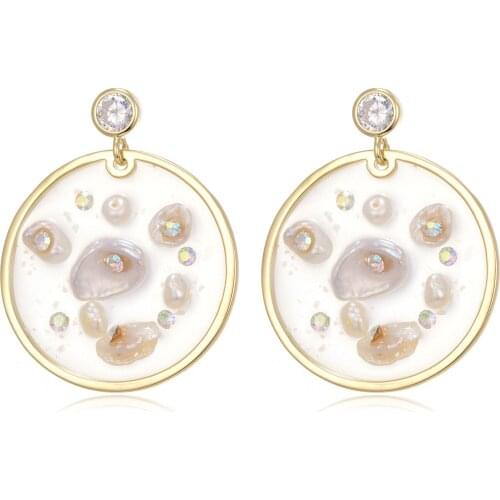 Round Crystal Pearl Drop Earrings For Women New Copper Zircon Earring Fashion Party Jewelry boucle d'oreille femme 2020