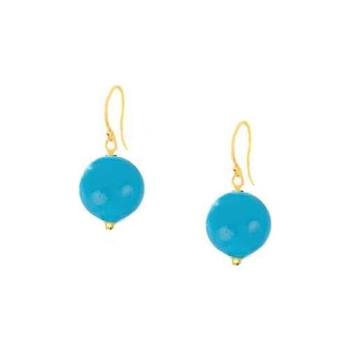New Classic Favorite Pearl Store Stunning 8mm Round Blue Natural Turquoise Beads Solid Gold Hook Fine Earring Lady Gift