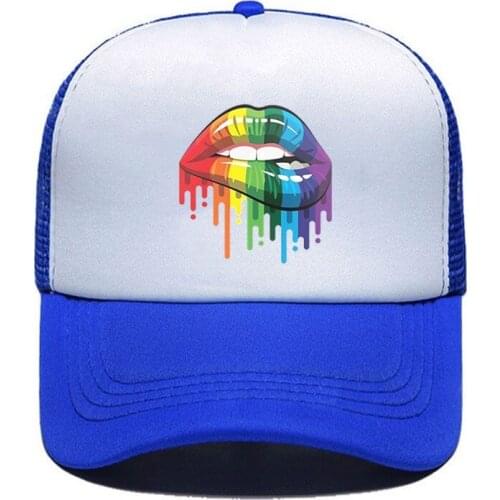 Mesh Cap Biting Sexy Dripping Rainbow Lips Trucker Hats Cap 2020 New Inspiration Design Hat Snapback Wholesale