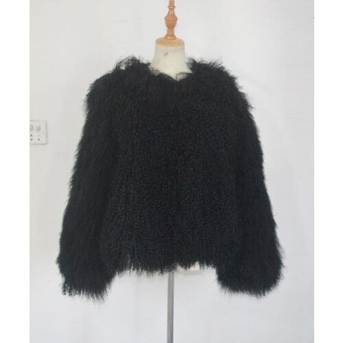 SJ029 Black Color New Arrival Super Quality Tibet Lamb Fur Coats for Girls Tailored Sizes Women Full Pelt Women Winter Fur Coat