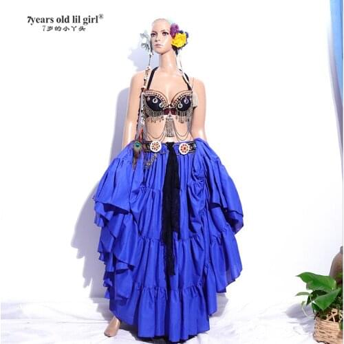 Dance Skirt 16 Meters Full Circle Cotton Spanish Flamenco Dress Gypsy Tribal Fusion Belly Dancel Ats CMM15