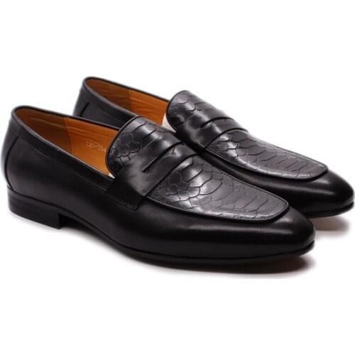 Fashion Men Penny Loafers Black Brown Genuine Leather Hand Painted Slip-On Mens Dress Shoes Wedding Party Formal Suit Shoe Male