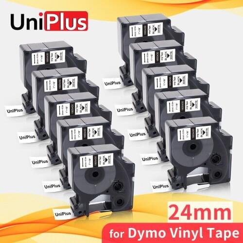UniPlus 10PK 24mm*5.5mm Vinyl Label Tape Black on White Compatible Dymo Rhino Label Maker 1805430 for Rhino 6000 Label Printer