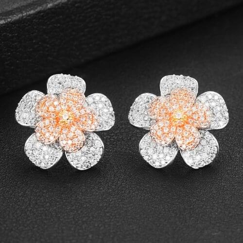 Blachette Gorgeous Shiny Bloom Flower Earrings For Women Bridal Engagement Fashion Romantic Earrings New Jewelry Accessories Hot
