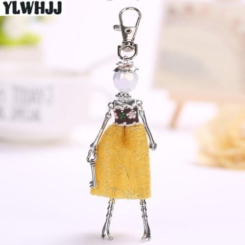 YLWHJJ brand 2017 new women cute yellow dress bag doll keychain car Pendant baby Girls key chains hot bohemia Fashion jewelry