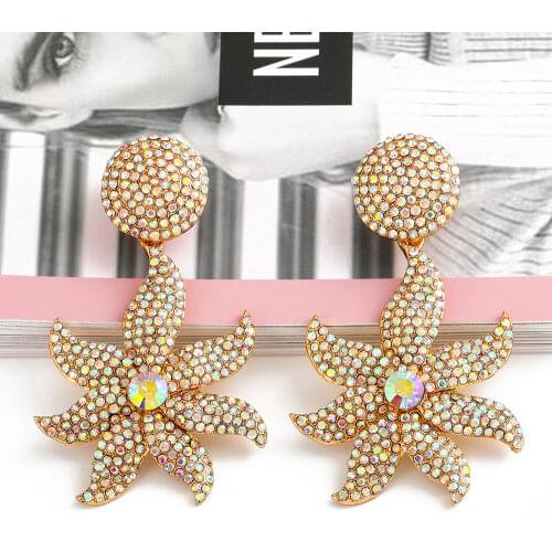 Juran Creative Sparkling Full Diamond Zircon Flower Drop Earrings Geometric Round Stud Earrings Women