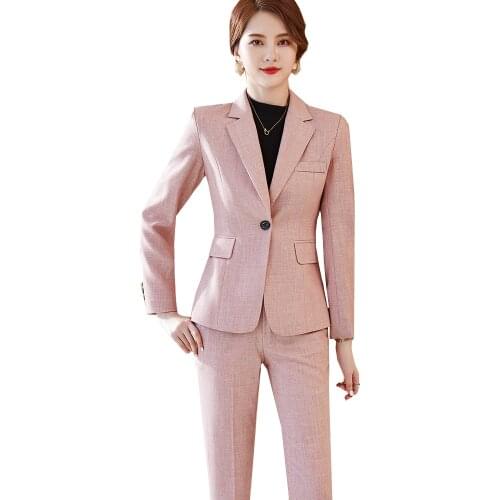 2021 New Black Apricot Pink Slim Pant Suit Women Office Ladies Jacket Blazer And Trouser Female Business Formal Work 2 Piece Set