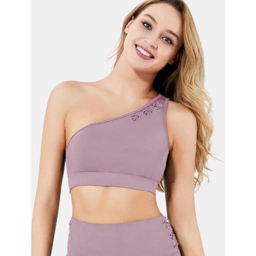 Women Workout Yoga Top Single Shoulder Back Hollow Out Sports Bra Push up Shoulder Laces Design Anti-friction Gym Fitness Bra