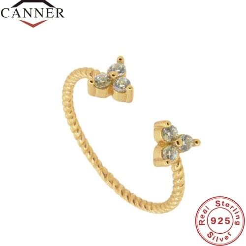 CANNER 100% Real 925 Sterling Silver Rings for Women Personality Fashion Jewelry Female Trendy Adjustable Opening Ring anillos