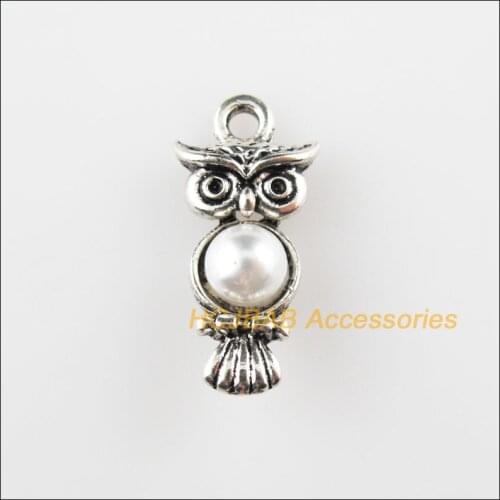 10Pcs Tibetan Silver Color White Acrylic Animal Owl Charms Pendants 10.5x22mm