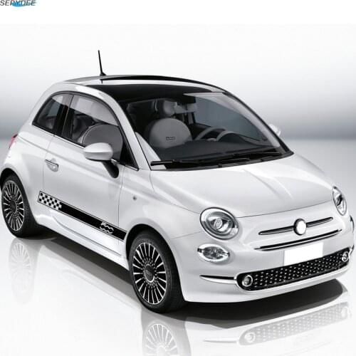 2Pcs / lot Car Styling Door Side Skirt Stripes Stickers For Fiat 500 Racing Lattices Graphics Body Vinyl Decal Car Accessories