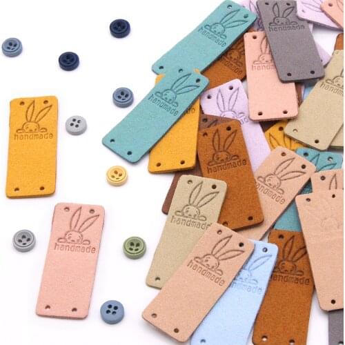 20Pcs Handmade Label Cartoon Cute Rabbit Labels For Clothes Hand Made Tags For Hats Knitted Sew Leather Tag Garment Accessories