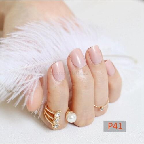24pcs fashion beautiful candy color Nail finished fake nails short paragraph Shrimp color P41