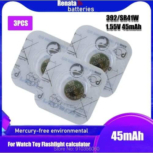 3PCS Renata 392 100% Original Brand New LONG LASTING SR41W LR41 AG3 Swiss Made Silver Oxide Watch Battery Button Coin Cell