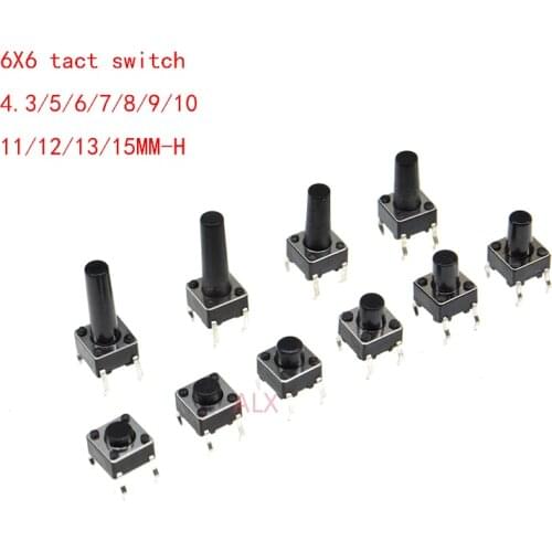 50PCS 6*6 6X6X4.3/5/6/7/8/9/10/12/13/15MM 6x6x4.3MM 6x6x5MM 6x6x6MM 6x6x7MM 8MM 4PIN dip tact switch Micro push button switch