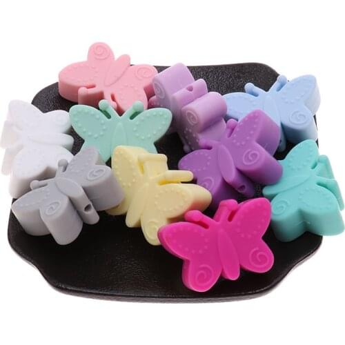 50pcs Baby Beads Silicone Small Butterfly Beads Babies accessories newborn Baby Teething Silicone Beads BPA Free Baby Goods