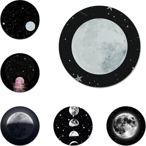 58mm Black with White Moon Stars Space Badge Brooch Pin Accessories For Clothes Backpack Decoration gift