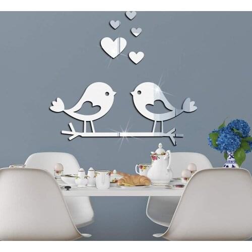 Love Bird Acrylic Mirror Stickers Wall Sticker Baby Bedroom Decor Living Room Home Decoration Accessories