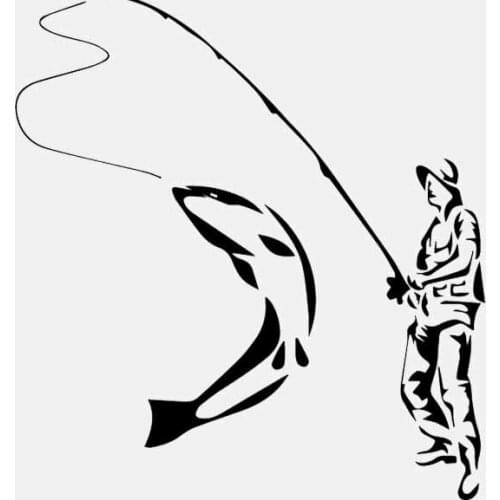 Car Stickers Fun Go Fishing Fisherman PVC Car Decoration Stickers Creative Waterproof Cover Scratch Black/white, 16cm*15cm