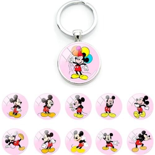 Disney Mickey Mouse Pattrn Animation Keyring Car Bag Key Chain for Boys Girls Pendant Glass Cabochon Keychains Fashion MIK153-25