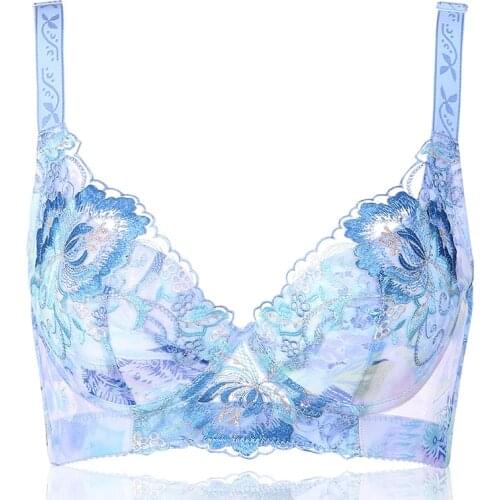 Sexy Brassiere Bralette Push Up Bra Embroidery Large Size Ultrathin Lace Bra Lingerie Cup C D E F 75 80 85 90 Women Underwera