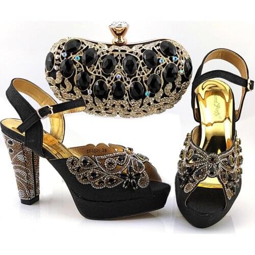 Doershow nice African Shoes And Bag Matching Set With black Hot Selling Women Italian Shoes And Bag Set For Wedding! HKV1-4