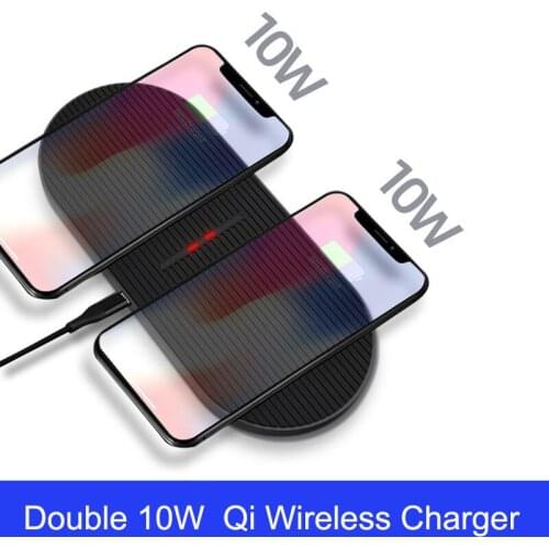 Double coil 10W Dual Qi Wireless Charger Pad for iPhone 11 XS XR X Wireless Charging Dock Samsung S10 S9 S8 Carga inalámbrica