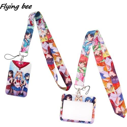 Flyingbee X1995 Cartoon Moon Girl Lanyard Card ID Holder Car KeyChain ID Card Pass Gym Phone Badge Key Ring Holder Jewelry
