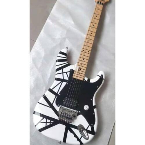 QShelly-guitarra eléctrica de 6 cuerdas, instrumento musical personalizado, 5150, Left hand guitar，con líneas blancas y negras