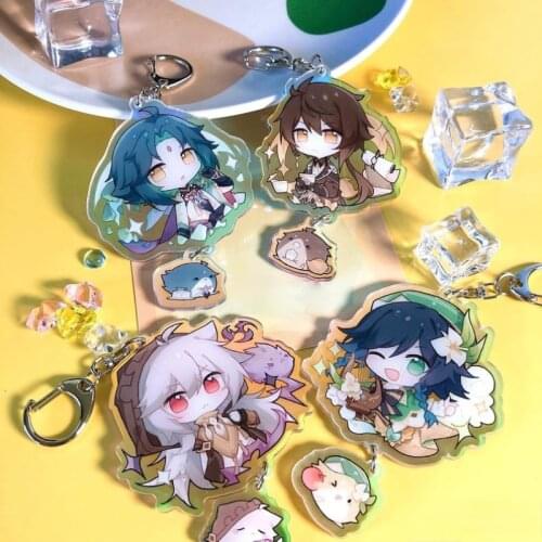 Dropship Genshin Impact Holographic Acrylic Keychain Character Figure Xiao Ganyu Zhongli Paimon Hanging Charms Keychain Gifts