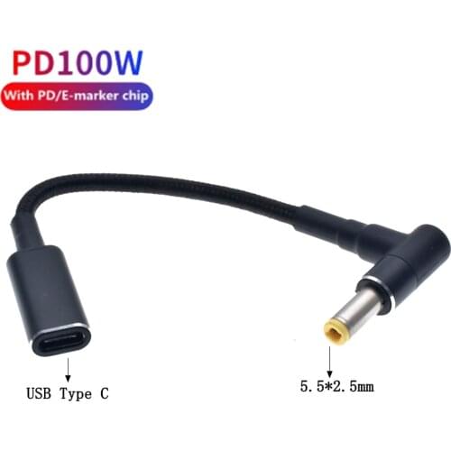 100W USB Type C Female to 5.5x2.5mm Plug Converter Laptop Power Adapter Connector USB C Fast Charging Cable for Laptop Charger