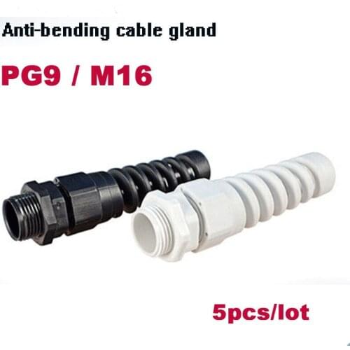 M16 PG9 5pcs Nylon Cable conduit Gland 2-6mm thread wire gland Plastic Flex Spiral Strain Relief cable connection Free shipping