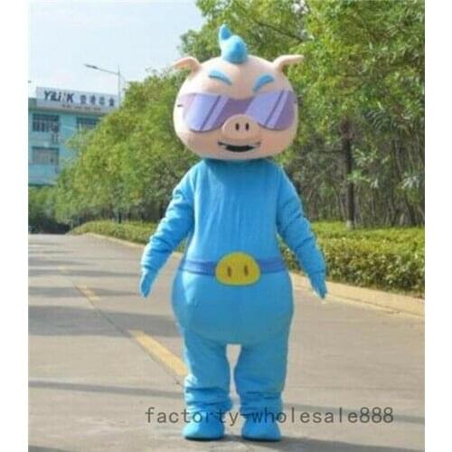 Cosplay Costume Blue Pig Mascot Fursuit Party Game Dress-up Outfit Adults Size Unisex New Cute Mascot Hallowen Gift