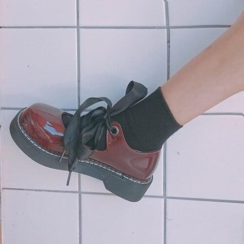 Japanese Korean Harajuku Style Mori girl leather shoes Lolita Heavy-Bottomed Round Head Ribbon Student JK Uniform Lolita Shoes