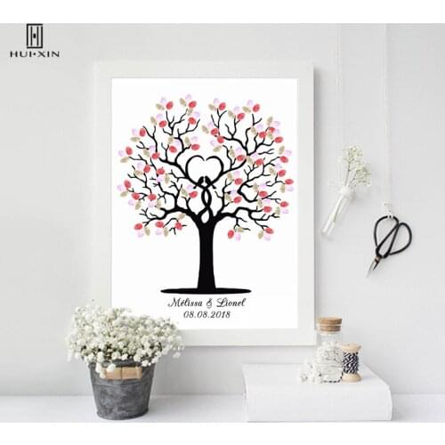 Beautiful Wedding Tree Free Custom Name Date Fingerprint DIY Guest book For Happy Engagement and Wedding Ceremony Decoration