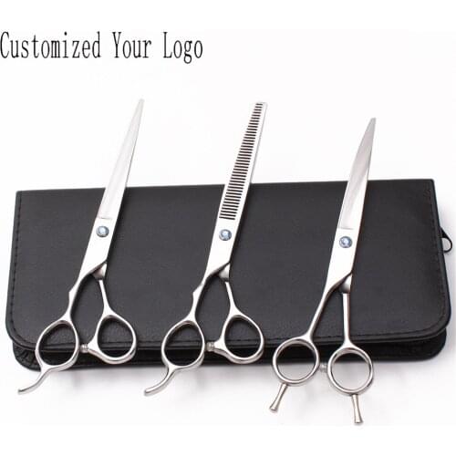 Left-Hand 7" Customize Logo Dog Grooming Scissors Straight Shears Thinning Shears Curved Shears Professional Pet Scissors C3006