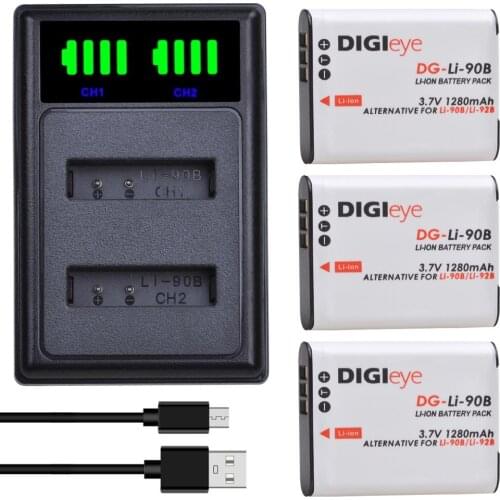 3x LI-90b LI-92b Li 90b Li90b Battery + LED Dual Charger for Olympus Tough TG-1 iHS,TG-2 iHS,TG-3,TG-4,TG-5,TG-6,TG-Tracker