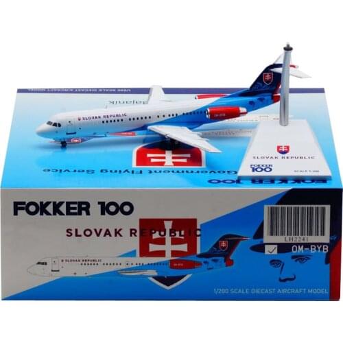 Diecast 1/200 Scale Fokker 100 OM-BYB SLOVAK Airline Airplane Toy Aircraft Alloy Plane with Landing Gear Model Souvenir