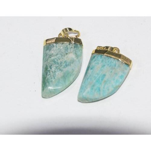 Fashion Jewelry Natural Stone Horn Pendant Femme 2019 Moon Shape Gold Cap Stripe Amazonite point necklace pendant for women gift