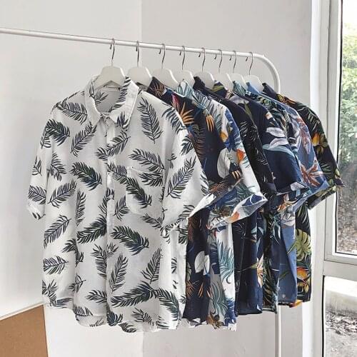 2021 Summer Flower Shirt Mens Short Sleeve Korean Version Loose Retro Trend Handsome Hawaiian Style New Cardigan Jacket