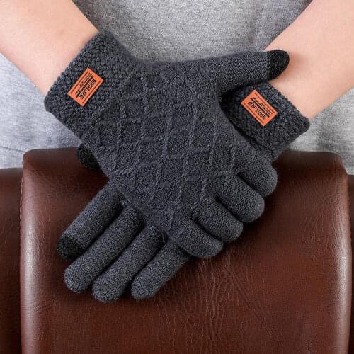 Mens Autumn and Winter Korean Version of The Touch Screen New Knitted Wool Plus Velvet Thickening Outdoor Warm Riding Gloves