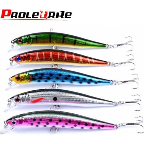 5pcs/Lot Mixed Colors Fishing Lures Set 10cm 8g Floating Minnow Wobblers Aritificial Hard Bait Treble Hooks Bass Tackle Kit