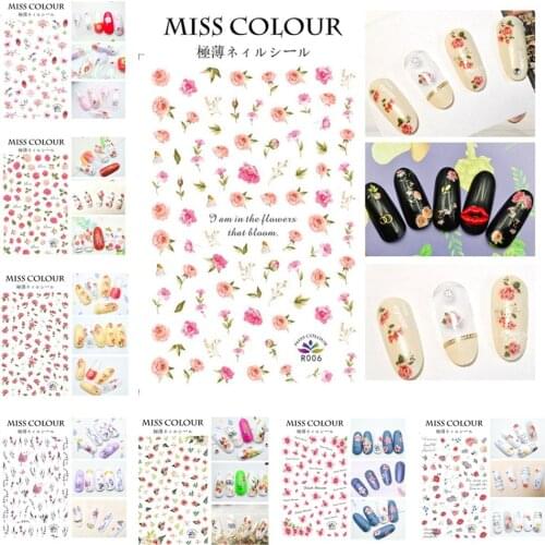 50pcs Romantic Flower Leaf Rose Lavender Romance Design Nail Art Sticker Adhesive Decals for Nail Art Decoration Manicure