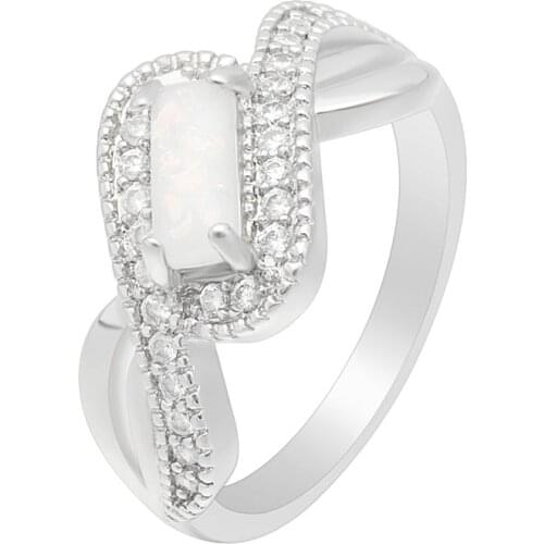 Unusual Fire Opal Geometric Female Ring Jewelry White Gold Filled Classic CZ Cross Bands Party Cocktail Ring Women Dropshipping