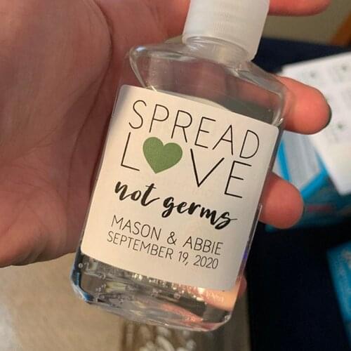 Personalized Mini Sanitizer Labels for Wedding, Shower, Elopement- Party Favor Labels- Spread Love,Not Germs - Gift for guests