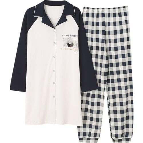 Plus Size M-3XL Cotton Pyjamas Long Sleeve Turn-down Collar Nightwear Pyjama Cardigan Pajamas